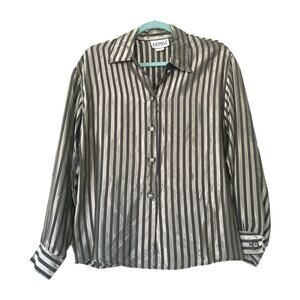 Vtg Striped Metallic Button Up Top Women M Halloween Beetlejuice New Years Disco